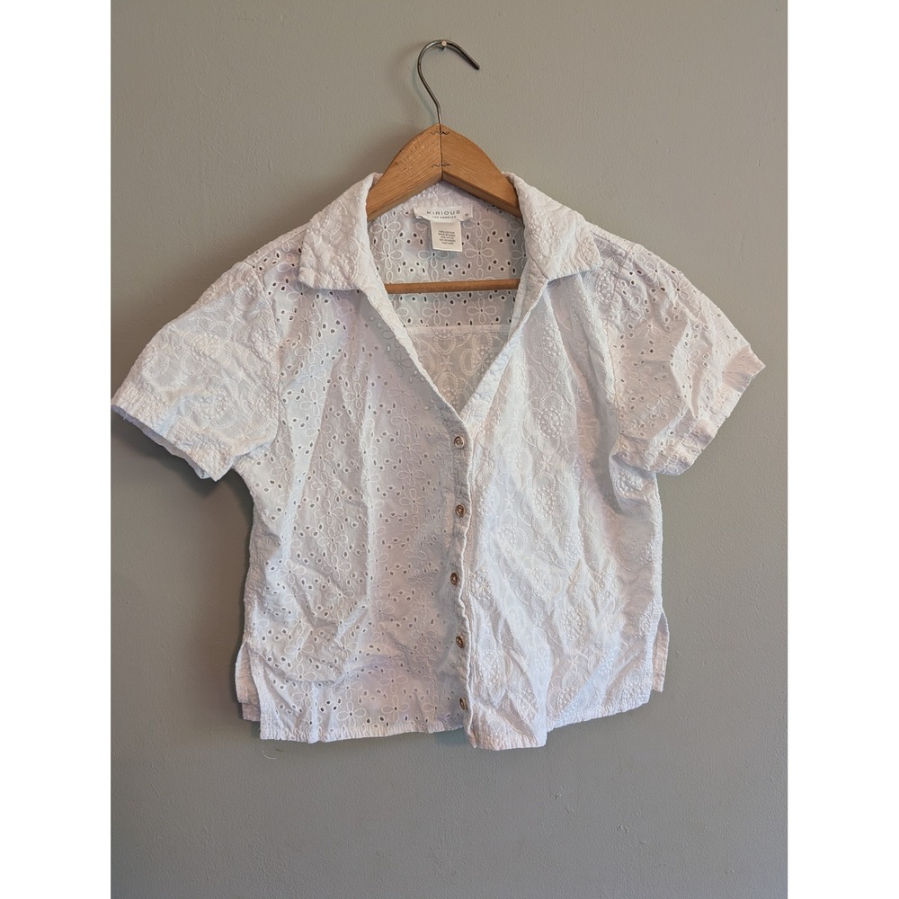 Kirious‎ Los Angeles White Eyelet Lace Cotton Button Down Crop Top Small